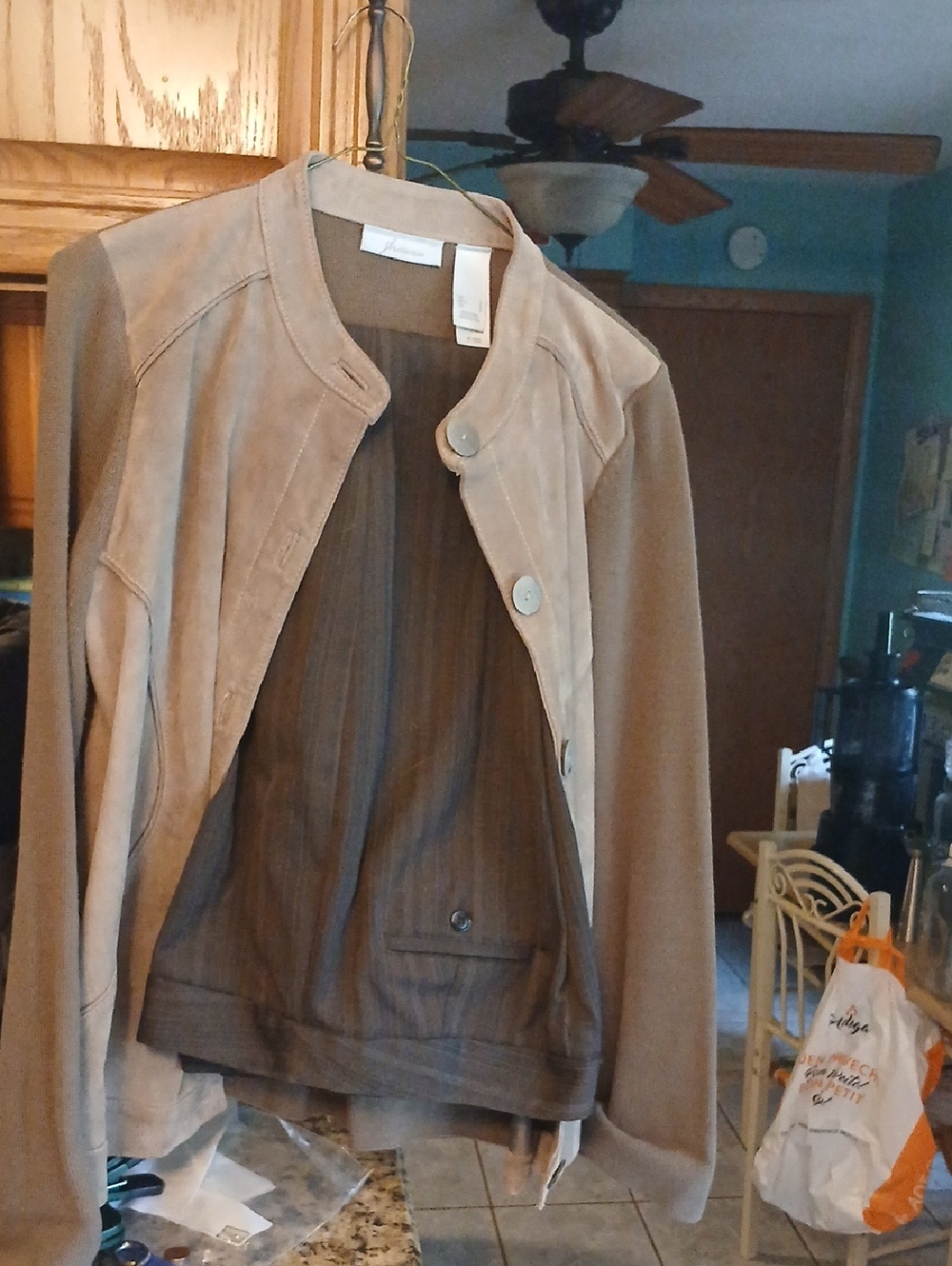 JH Collectibles Taupe Suede-Front Button Jacket #18